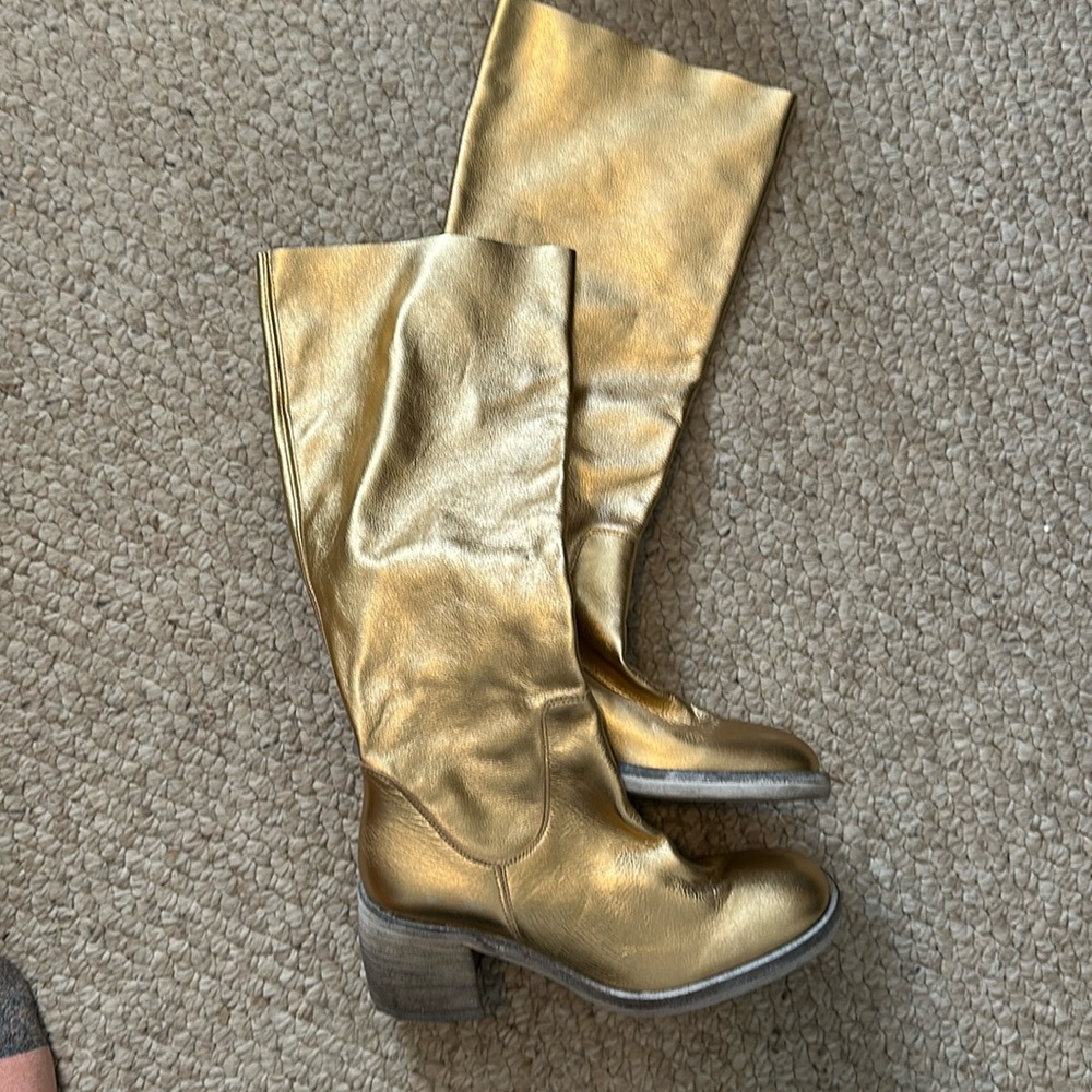 Free People Essential Tall Slouch Boots Metallic Gold Size